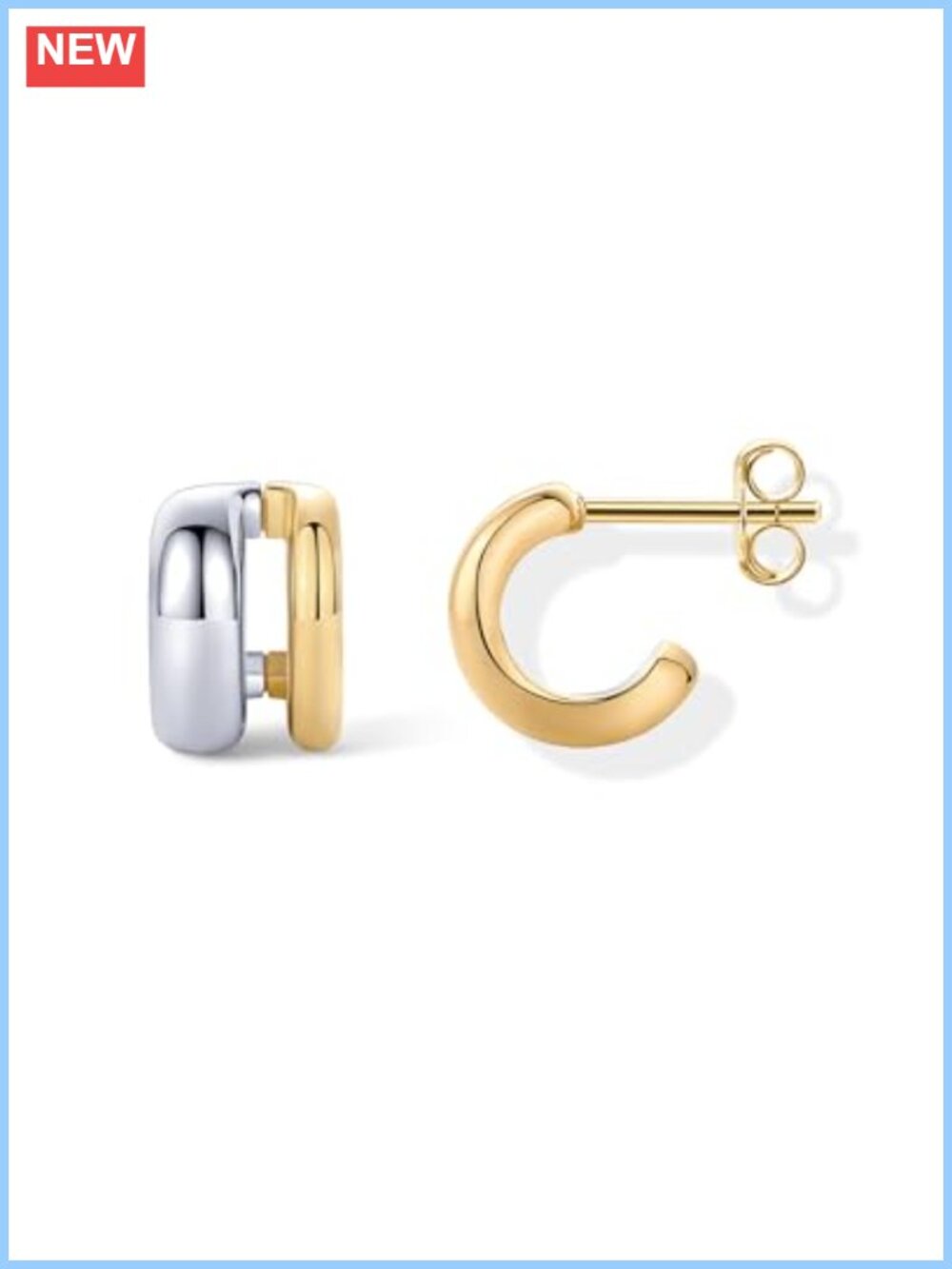14K Gold Plated Two Tone Geometric Double Hoop Earrings for Women